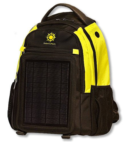 Yellow / Black - SolarGoPack Solar Panel Backpack - 5-Watt Solar Panel Back Pack with 10000 mAh Battery - Eco Living Friendly (ELF Brands)