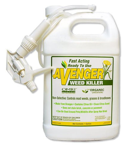 AVENGER Organic Weed Killer - Biodegradable / Non-Toxic Ready to Use with Sprayer - RTU 128 fl oz / 1 Gallon - Eco Living Friendly (ELF Brands)