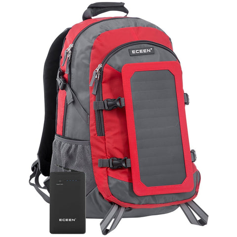 Red - ECEEN Solar Panel Backpack - 7-Watt Solar Panel Back Pack with 10000 mAh Battery - Eco Living Friendly (ELF Brands)