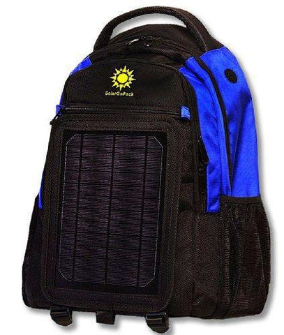 Blue / Black - SolarGoPack Solar Panel Backpack - 7-Watt Solar Panel Back Pack with 10000 mAh Battery - Eco Living Friendly (ELF Brands)