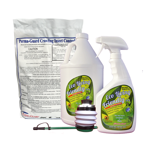 Eco Living Friendly for Bed Bugs and Perma-Guard Diatomaceous Earth Crawling Insect Control Combo / Non-Toxic, Natural Bedbug Killer / ELF 32 Oz Spray, 128 Oz Refill Bottle, 2 lb DE Bag, Duster - Eco Living Friendly (ELF Brands)
