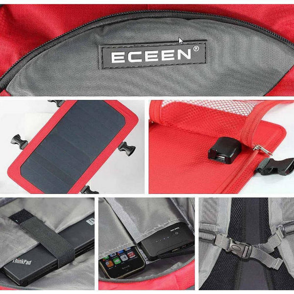 Red - ECEEN Solar Panel Backpack - 7-Watt Solar Panel Back Pack with 10000 mAh Battery - Eco Living Friendly (ELF Brands)