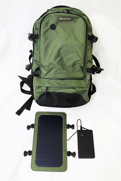 Army Green - SolarGoPack Solar Panel Backpack - 7-Watt Solar Panel Back Pack with 10000 mAh Battery - Eco Living Friendly (ELF Brands)
