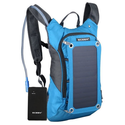 Blue - ECEEN Solar Panel Hydration Backpack - 7-Watt Solar Panel Back Pack with 10000 mAh Battery - Eco Living Friendly (ELF Brands)