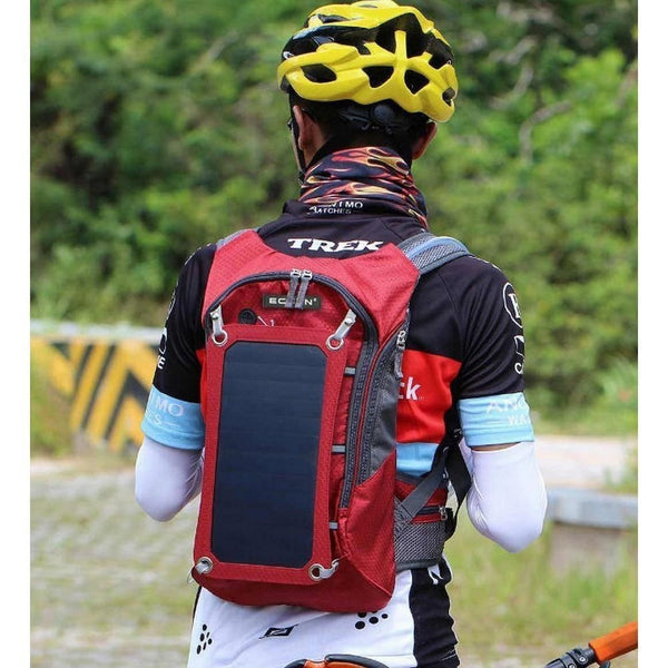 Red - ECEEN Solar Panel Hydration Backpack - 7-Watt Solar Panel Back Pack with 10000 mAh Battery - Eco Living Friendly (ELF Brands)