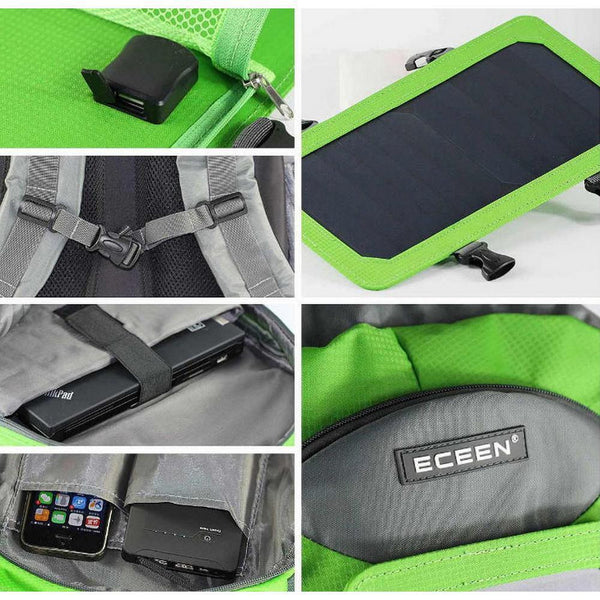 Green - ECEEN Solar Panel Backpack - 7-Watt Solar Panel Back Pack with 10000 mAh Battery - Eco Living Friendly (ELF Brands)