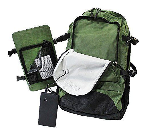 Army Green - SolarGoPack Solar Panel Backpack - 7-Watt Solar Panel Back Pack with 10000 mAh Battery - Eco Living Friendly (ELF Brands)