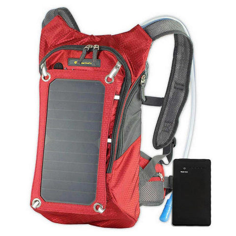 Red - SolarGoPack Solar Panel Hydration Backpack - 7-Watt Solar Panel Back Pack with 10000 mAh Battery - Eco Living Friendly (ELF Brands)
