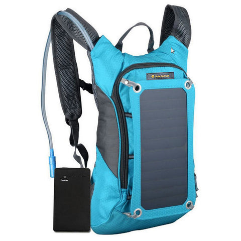 Teal Blue - SolarGoPack Solar Panel Hydration Backpack - 7-Watt Solar Panel Back Pack with 10000 mAh Battery - Eco Living Friendly (ELF Brands)