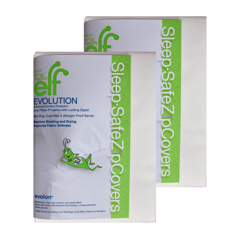 2-Pack Sleep-Safe ZipCovers "EVOLUTION" Evolon® Pillow Encasement - Pillow Protector Zippered Cover - Dust Mite, Bed Bug, and Allergen Protection - Eco Living Friendly (ELF Brands)